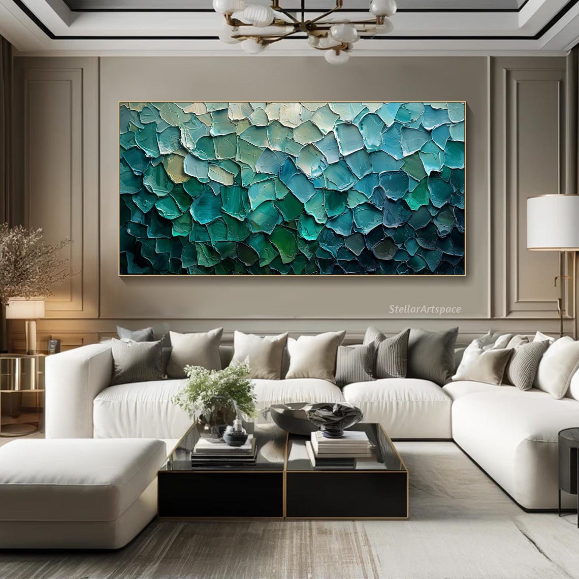 Green Leaf Texture Teal Overlapping Leaves Abstract Nature Wall Art - Image 3