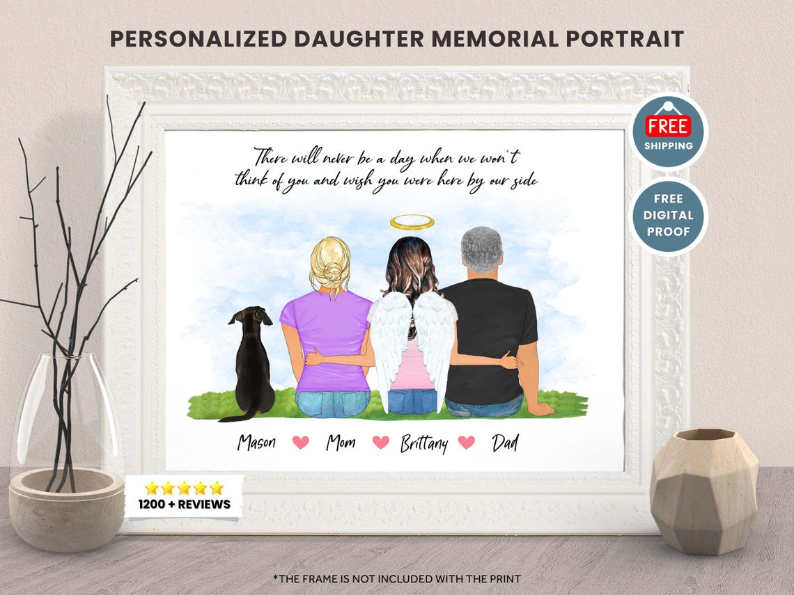 Daughter Memorial Portrait Angel Daughter With Parents Print