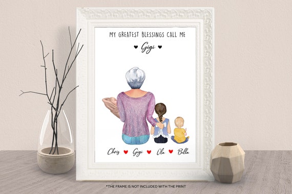 Personalized Grandma and Grandkids Gift Nana Portrait Art Print