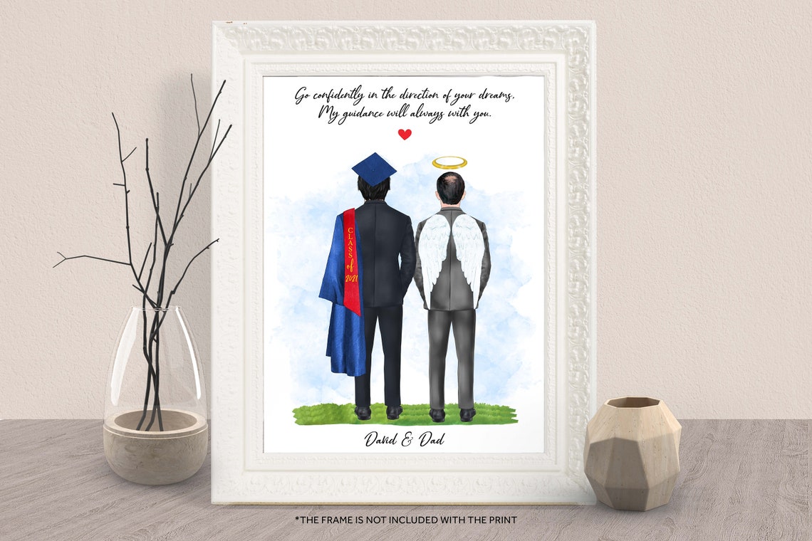 Class Of 2021 Graduation Memorial Print Angel Dad Red Stole Gift