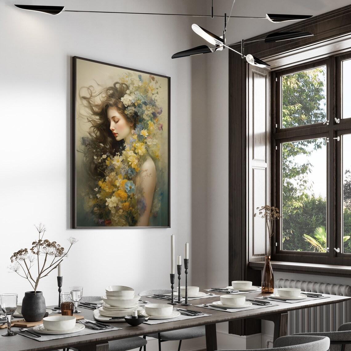 Dreamy Woman with Wildflowers in Her Hair Soft Romantic Art Poster - Image 6