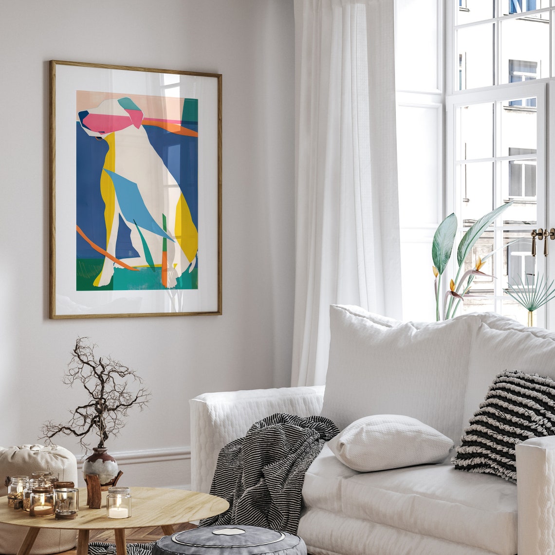Matisse Style Abstract White Dog in Bold Color Blocks Poster - Image 4