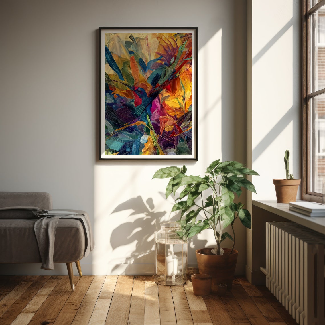 Vivid Songbird Among Wild Brushstrokes Abstract Bird Art Poster - Image 4
