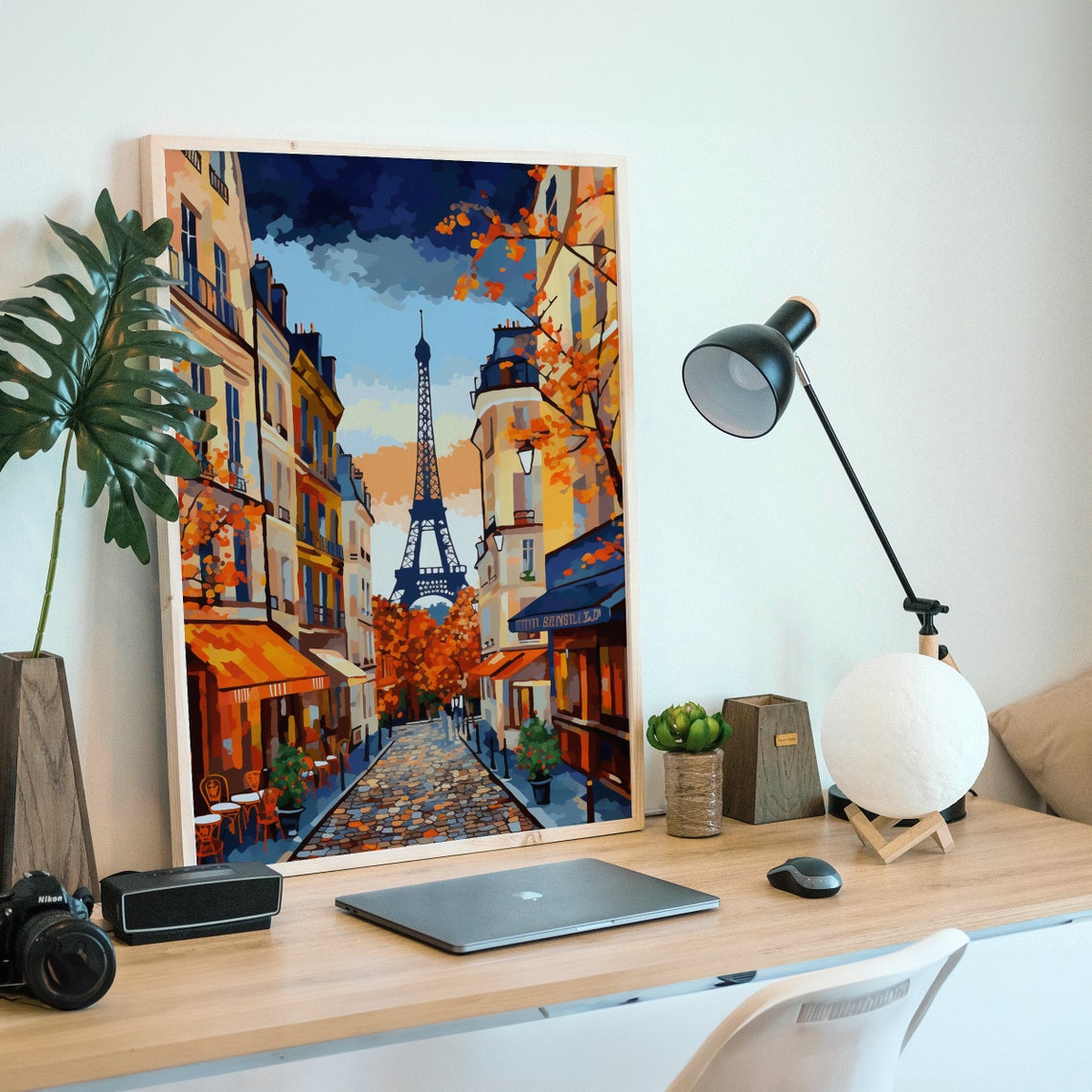 Paris Street with Eiffel Tower in Autumn Cafe Scene Art Poster - Image 5
