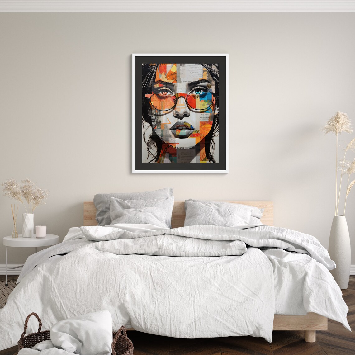 Collage Portrait Woman with Glasses and Colorful Paper Art Poster - Image 4