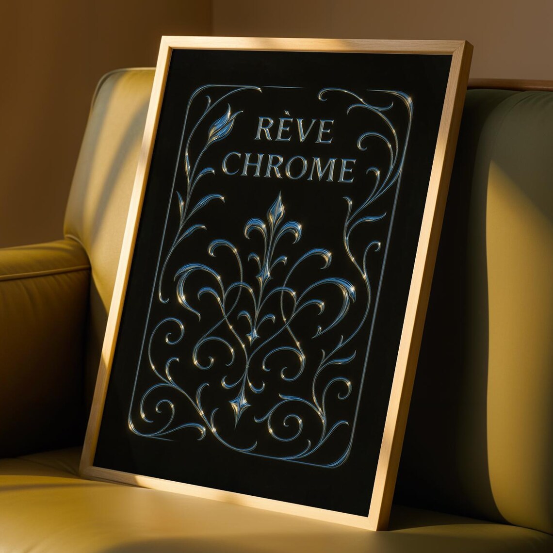 Reve Chrome Silver Art Nouveau French Floral Flourish Decor Poster