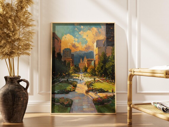 Salt Lake City Temple Square Art Print Utah Wasatch Mountains Painting Historic Mormon Wall Decor Usa Cityscape Travel