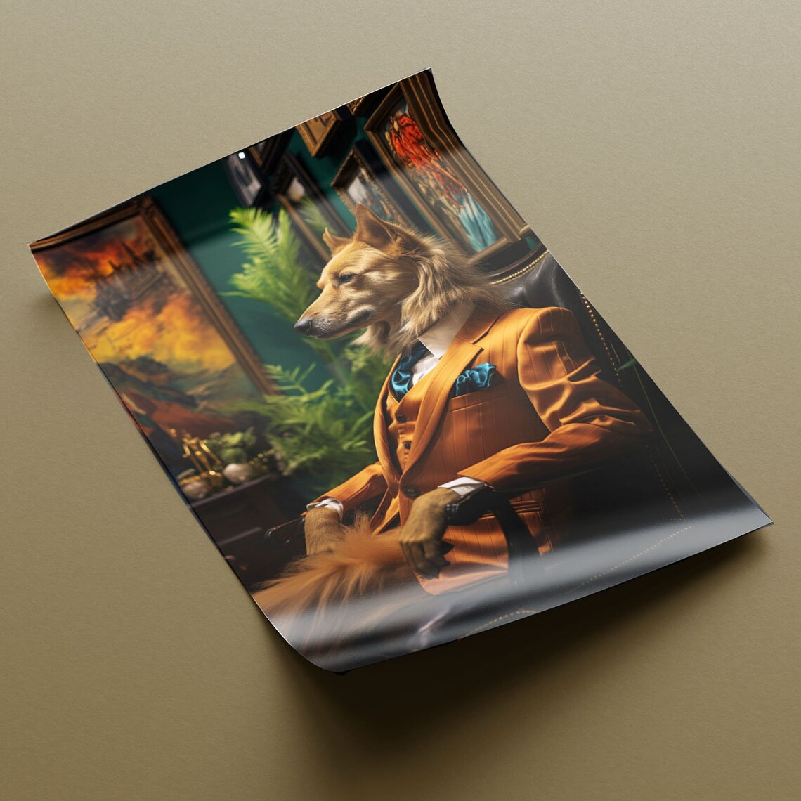 Elegant Dog In Orange Suit Gallery Portrait Gentleman Poster - Image 4