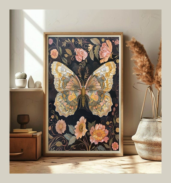 Butterfly In White And Gold Art Print Poster Picture To Frame Wall Art For Living Room Bedroom