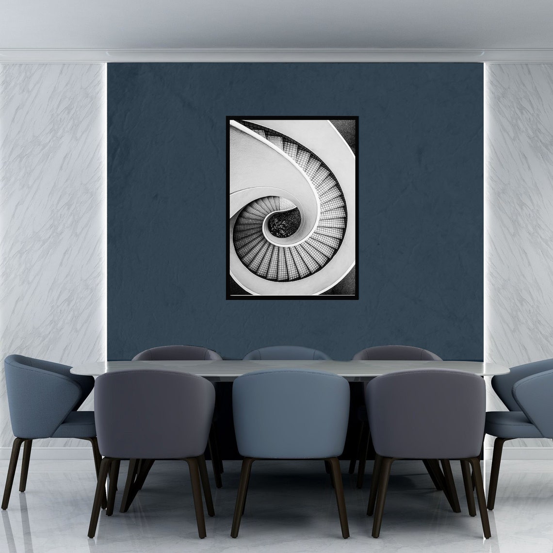 Black and White Spiral Staircase Architecture Photo Wall Art - Image 4