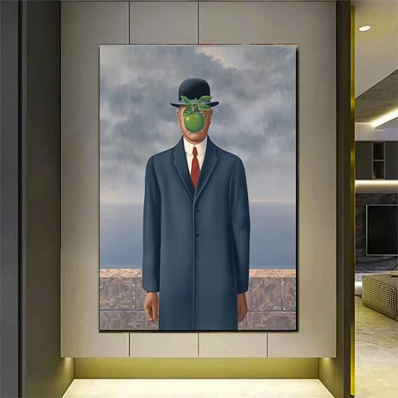 Magritte Son of Man Green Apple Bowler Hat Surrealist Poster