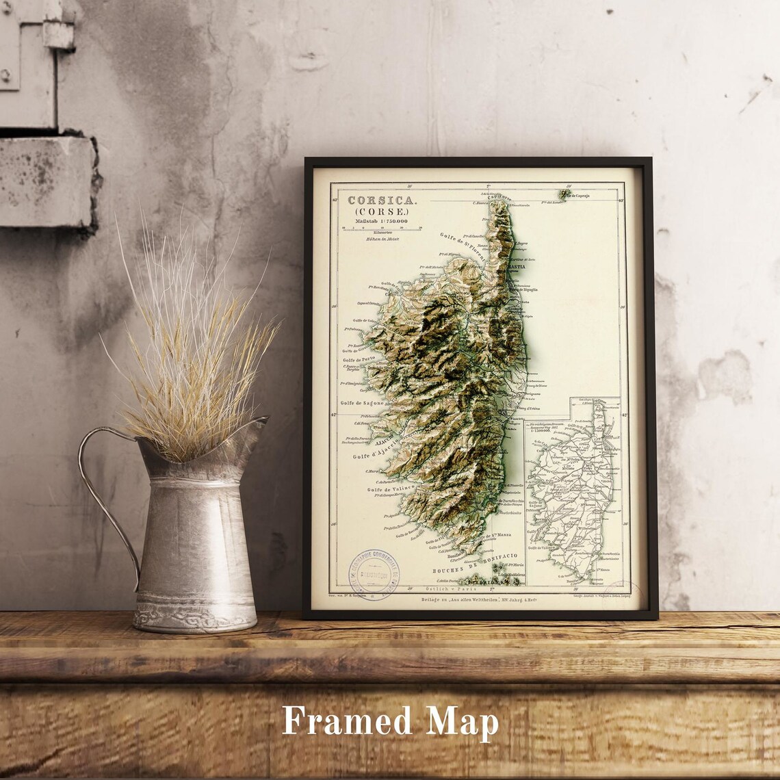 Corsica Corse 1872 Vintage Relief Map Antique Cartography Wall Art - Image 2