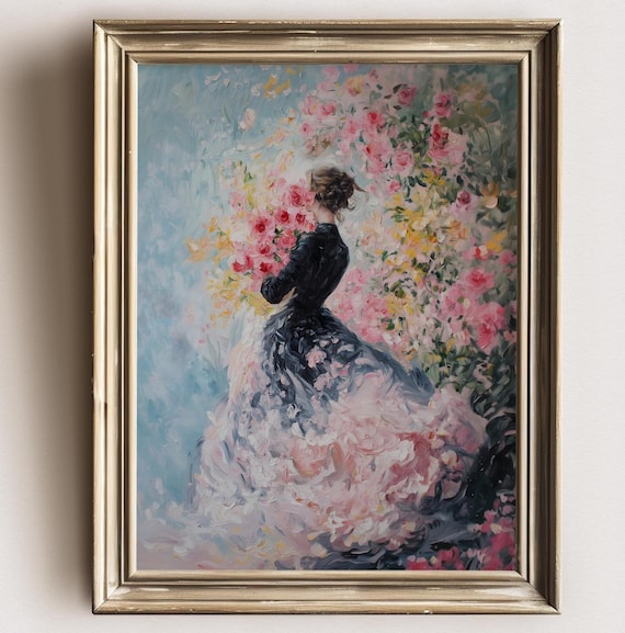 Victorian Art Floral Print Moody Painting Peonys Print Victorian Decor Wall Art Dark Moody Antique Art Print Lace Cottagecore Decor