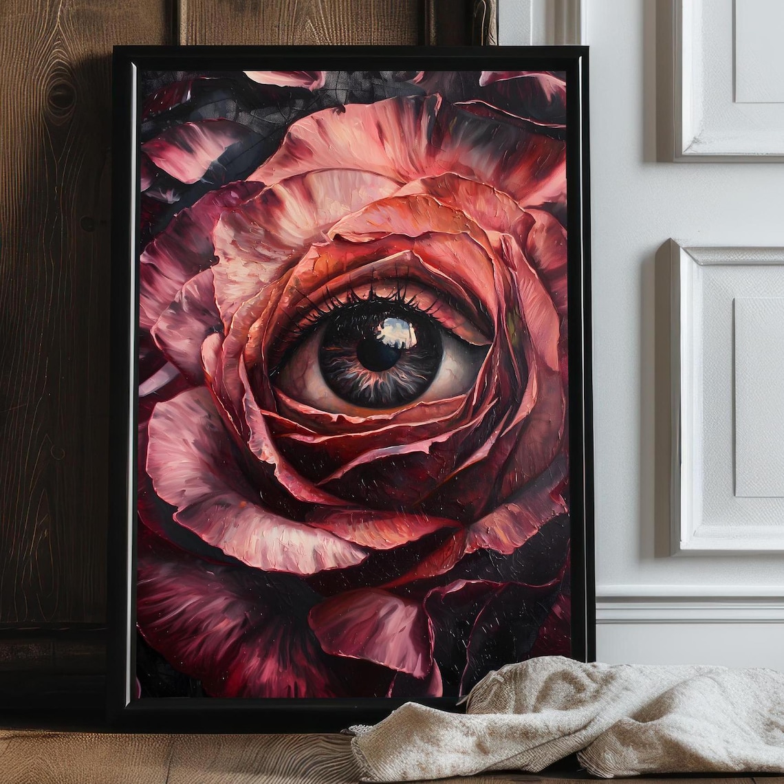 Dark Red Rose With All Seeing Eye Macabre Surreal Floral Whimsigoth Poster