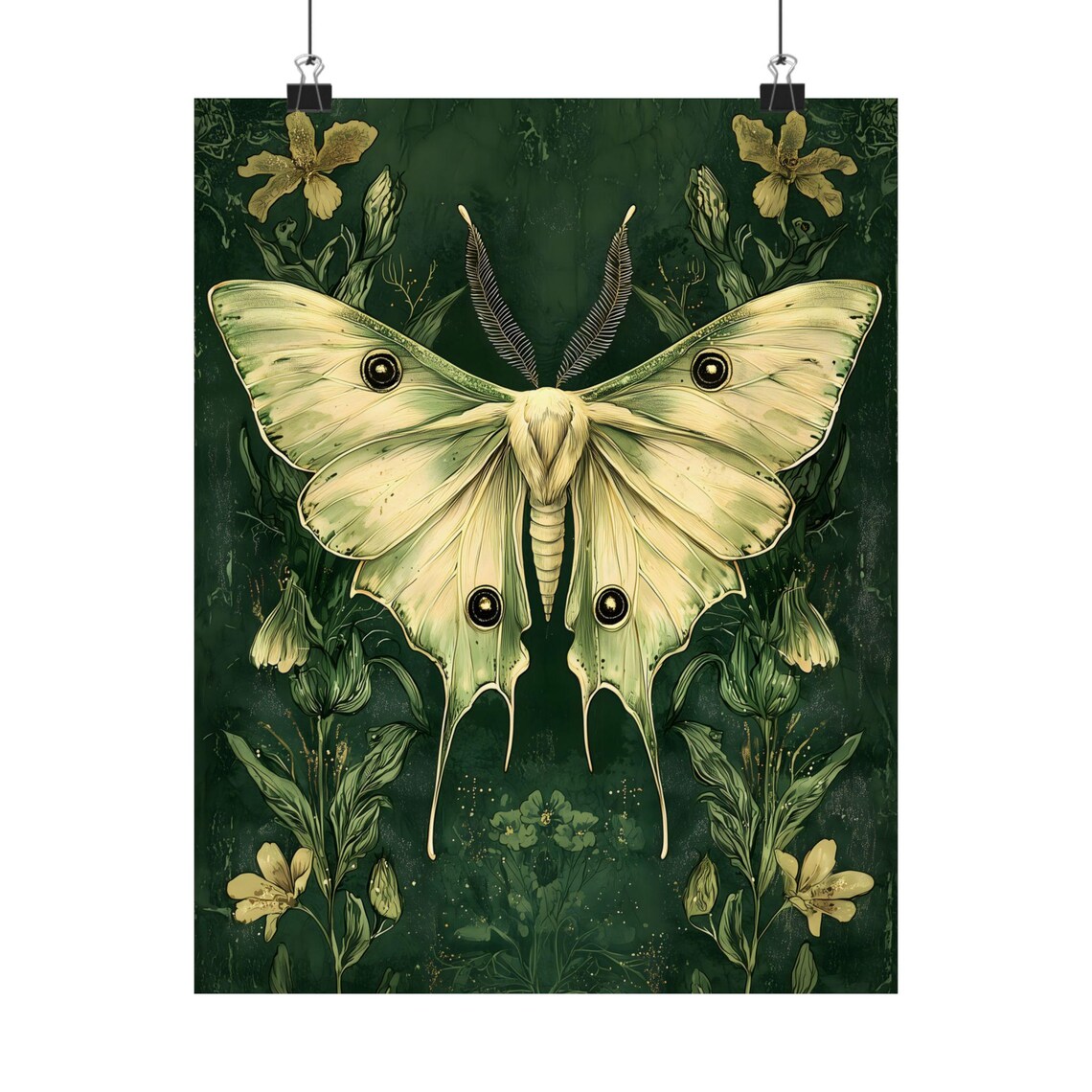 Luna Moth, Dark Vintage Goth Botanical Art Print - Image 4