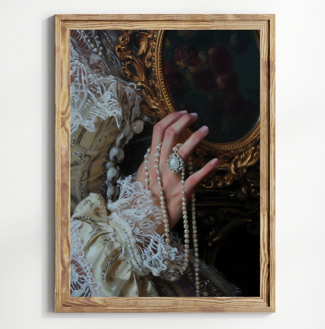 Mirror Victorian Woman Art Print, Moody Antique Decor