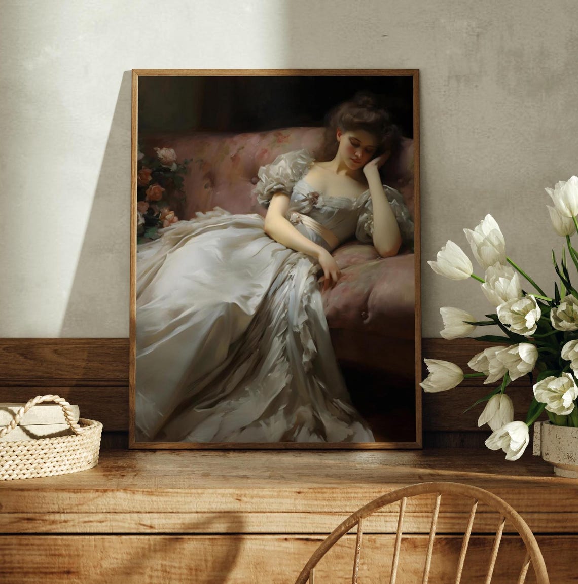 Victorian Woman Sleeping Oil Painting Romantic Dark Academia Art Print