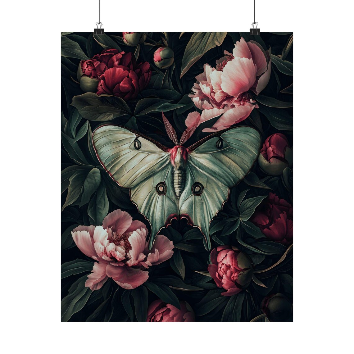 Luna Moth Dark Botanical Art Print, Witchy Academia - Image 3