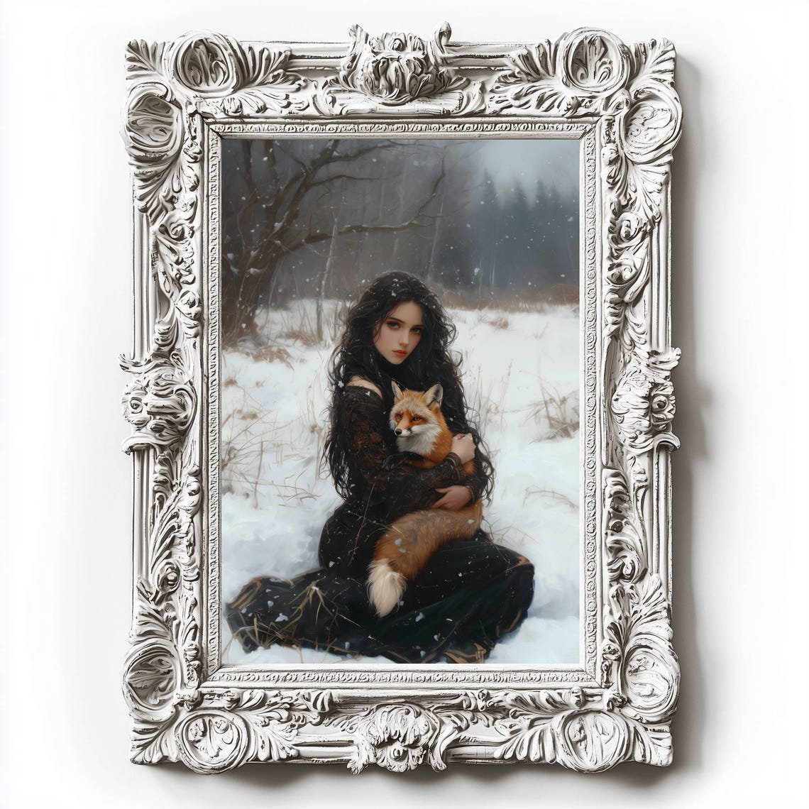 Victorian Woman Red Fox Snowy Woods Winter Gothic Romance Print - Image 2