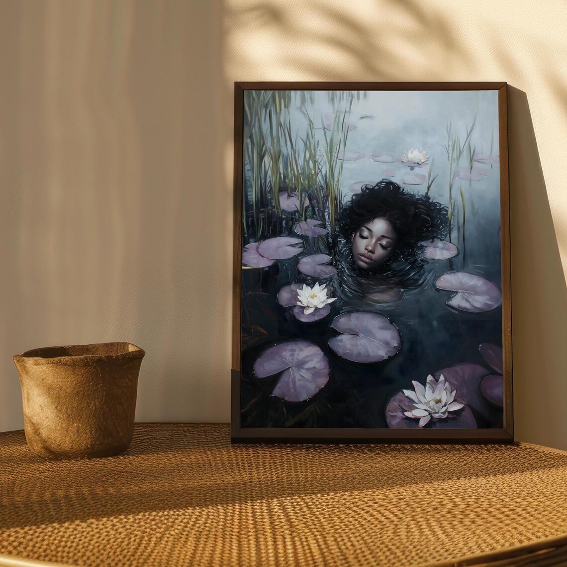 Black Woman With Curly Hair Among Dark Purple Lilies Art Print - Image 2