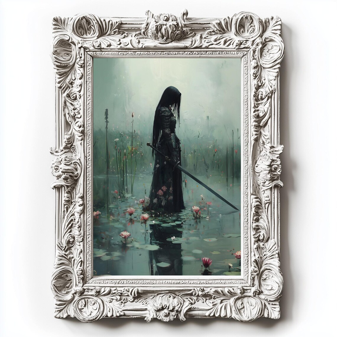 Female Knight Dark Academia Lake Gothic Wall Print - Image 2