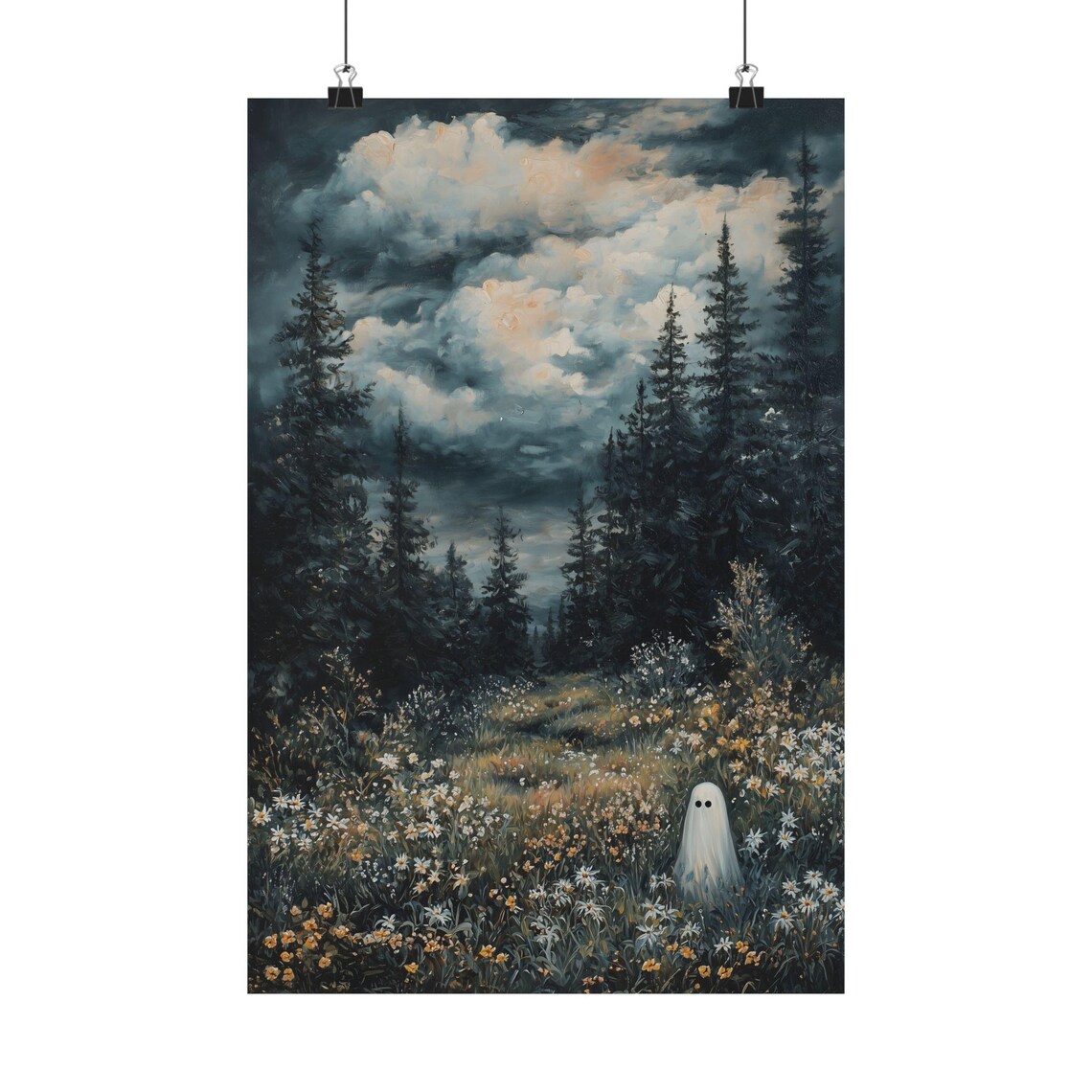Ghost in Magical Forest Meadow Art Print, Dark Academia - Image 3