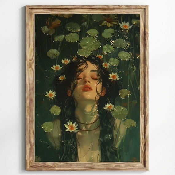 Swimming in the Lake, Goth Victorian Art Print