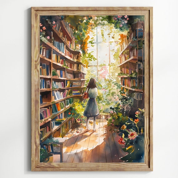 Vintage Greenhouse Library Poster, Retro Reading