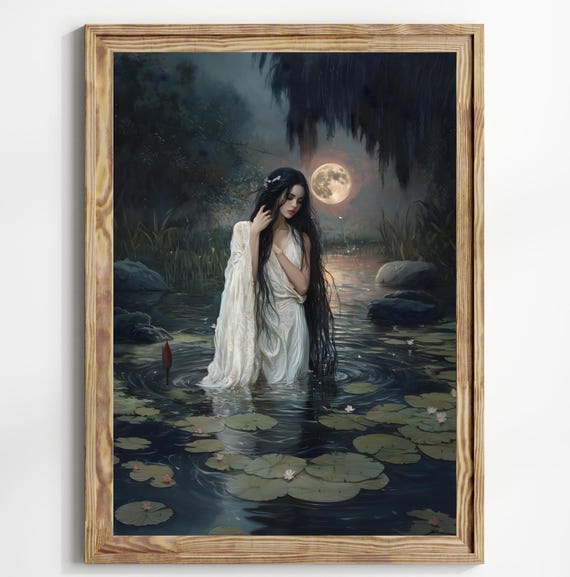 Dark Academia Print The Pond Goth Moody Victorian Wall Art Dark Decor Aesthetic Dark Cottagecore Gothic Prints Into Lake