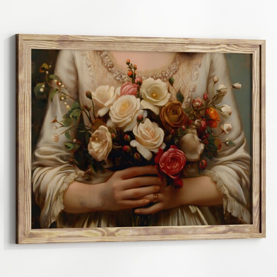 Victorian Art Floral Print Moody Painting Peonys Print Victorian Decor Wall Art Dark Moody Antique Art Print Lace Cottagecore Decor