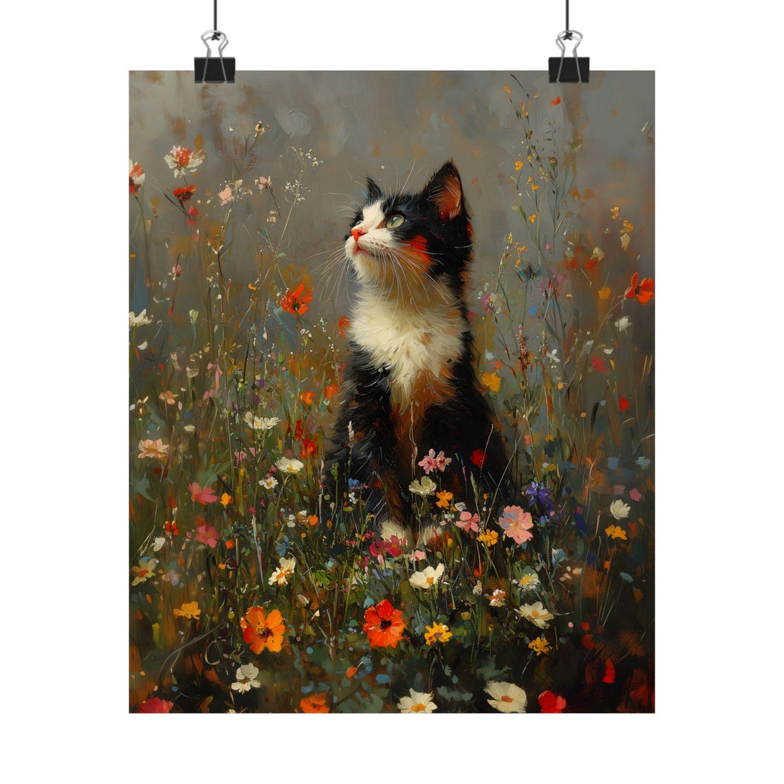Cat Floral Painting Vintage Cottagecore Art Flowers Landscape Painting Animal Art Print Vintage Print Cat Wall Art Cat Lover Gift - Image 2