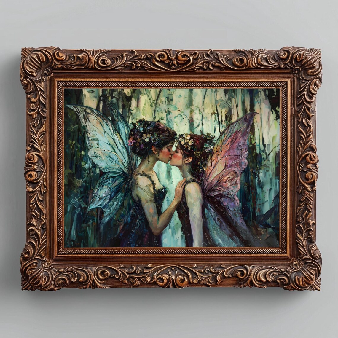 Fairy Lovers Kissing With Butterfly Wings In Mystical Forest Sapphic Romance Poster - Image 2