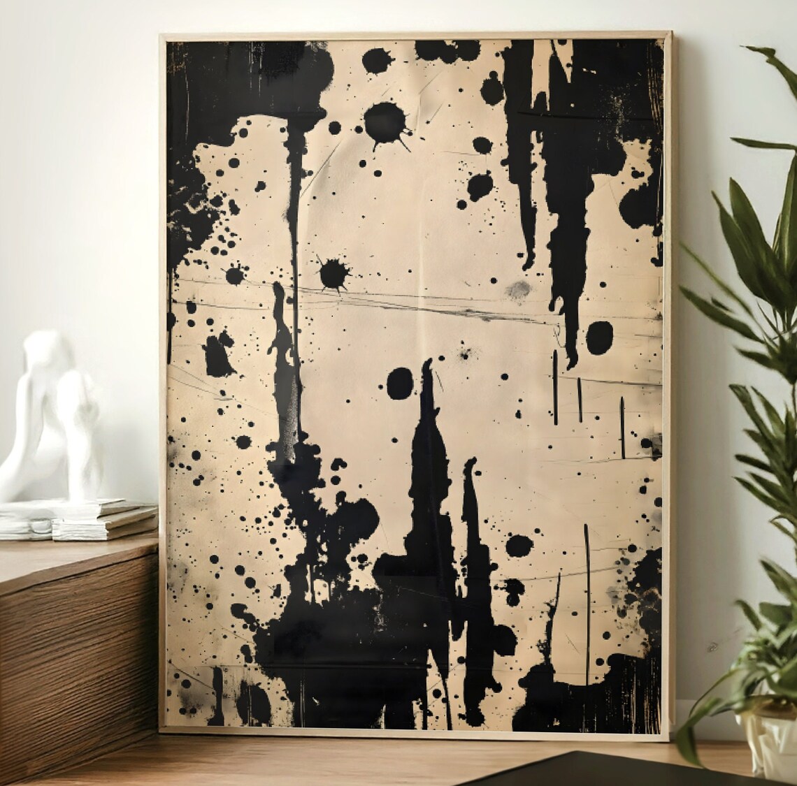 Neutral Abstract Ink Pattern Botanical Japanese Art Print