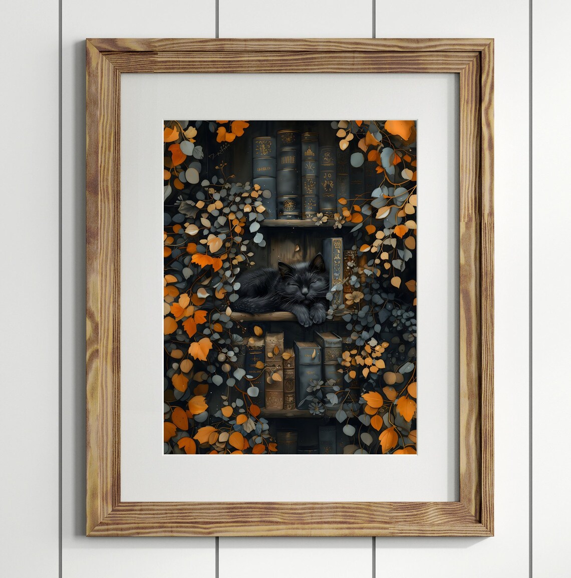 Black Cat Dark Academia Library Wall Art Print - Image 2