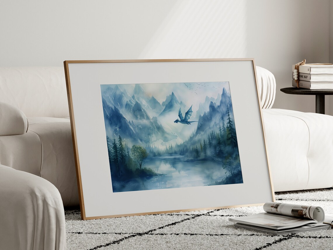 Forest Dragon Watercolor Art, Dark Academia Poster - Image 3