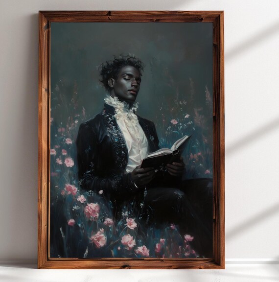Victorian Art Man Reading Book Print Moody Painting Vintage Gentleman Bookish Print Victorian Decor Wall Art Print Book Lover