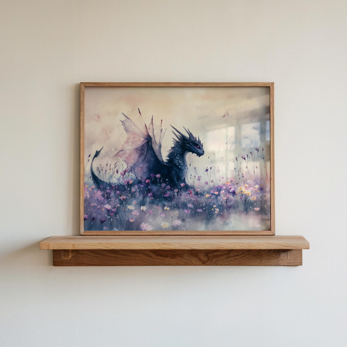 Dragon Watercolor Art Horizontal Poster Print Fantasy Art Forest And A Dragon Fantasy Painting Watercolor Illustration Dark Academia - Image 3
