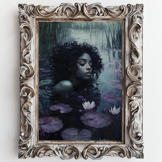 Black Ophelia Dark Academia Print The Lake Goth Moody Victorian Wall Art Dark Decor Aesthetic Dark Cottagecore Gothic Prints