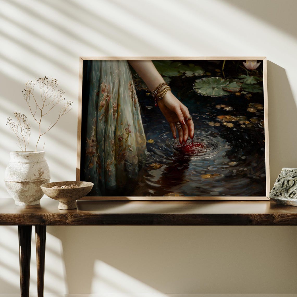 Lady Macbeth Bloody Hands Lily Pond Dark Gothic Oil Painting Print - Image 3