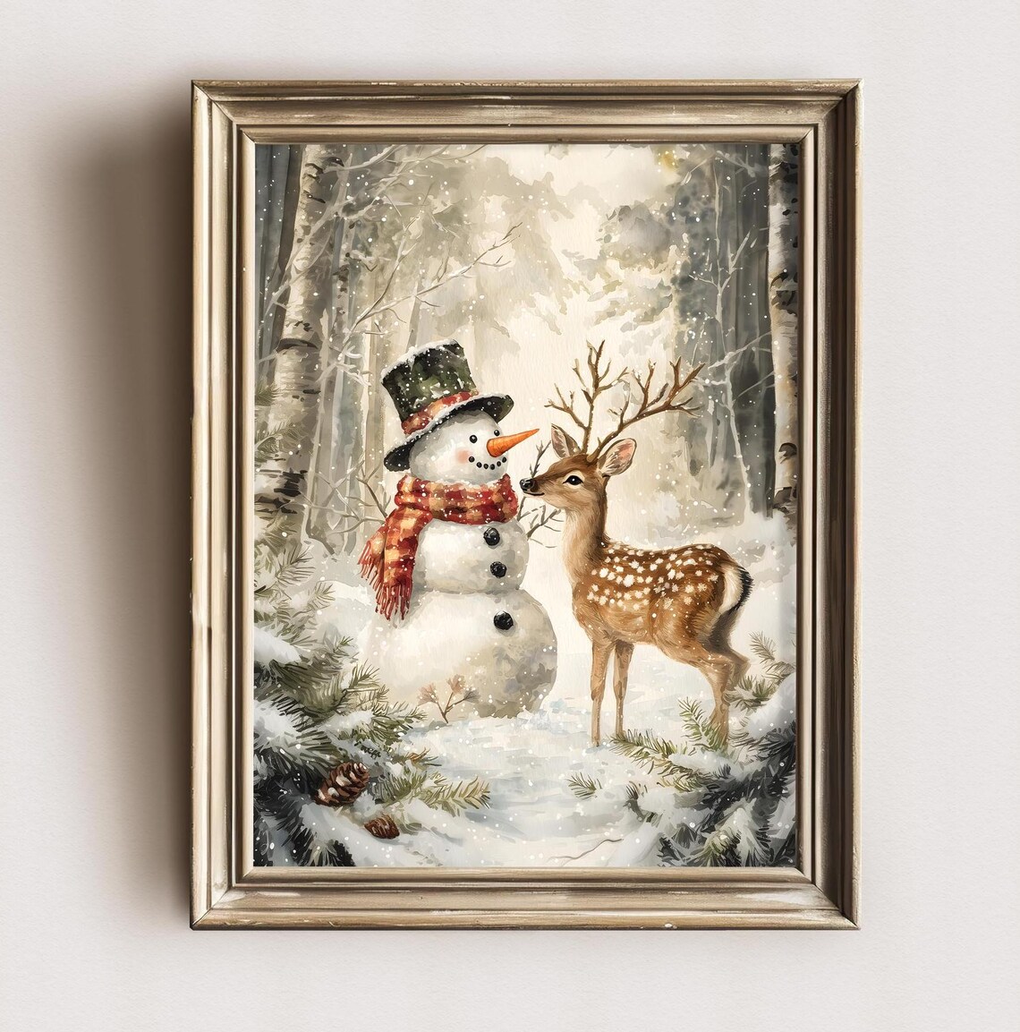 Vintage Christmas Wall Print Snowman Winter Art Print - Image 3