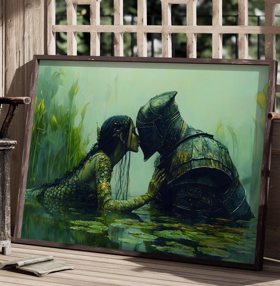 Knight And Nymph Moody Dark Academia Print The Lake Goth Moody Victorian Wall Art Dark Decor Aesthetic Dark Cottagecore Gothic Prints