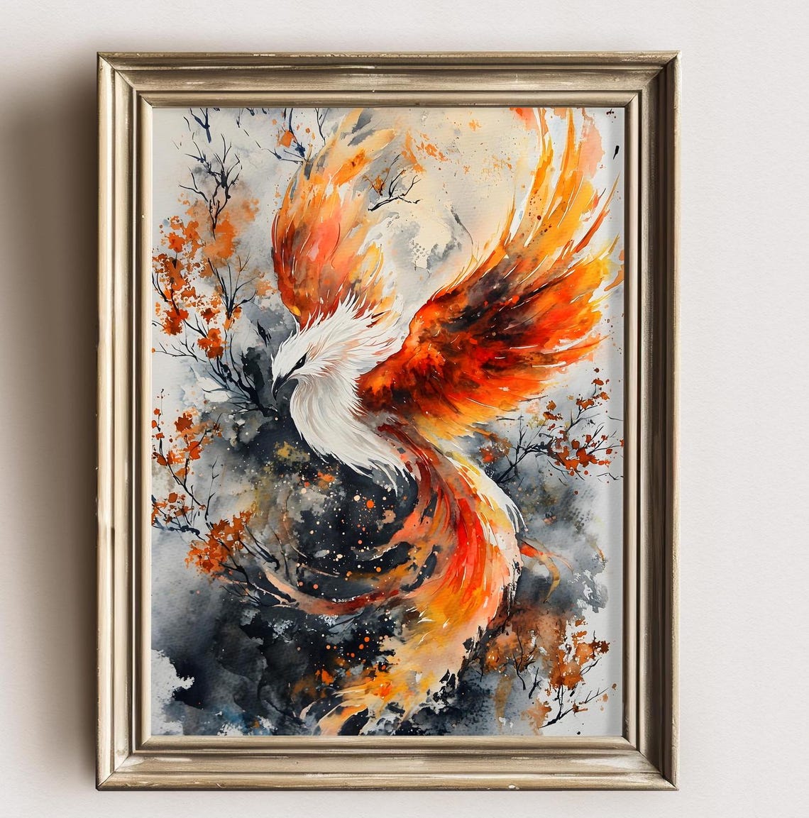 Phoenix Rising Flames Watercolor Firebird Fantasy Orange Art Print - Image 3