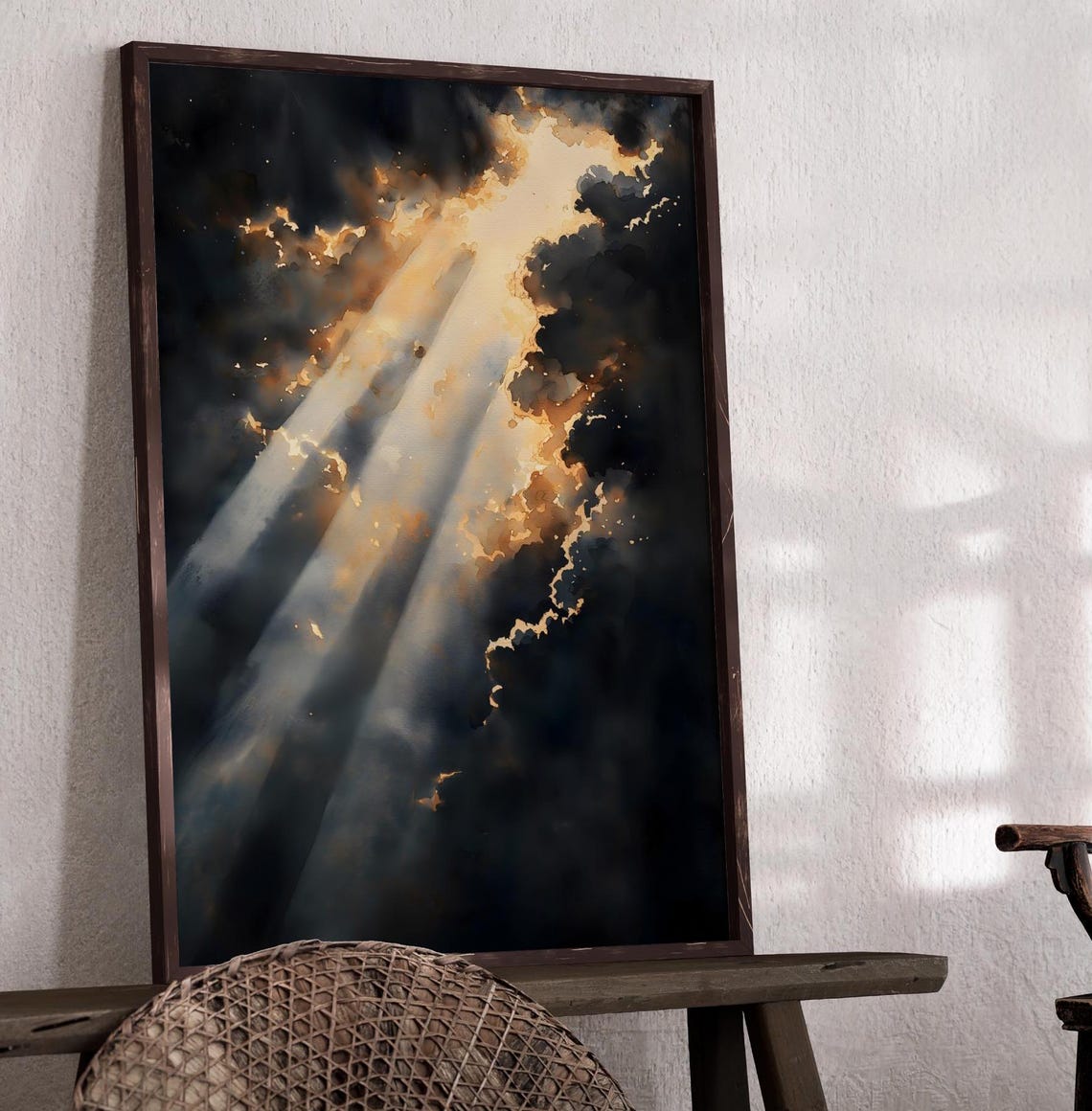 Divine Light Rays Breaking Through Dark Storm Clouds Moody Sky Poster - Image 2