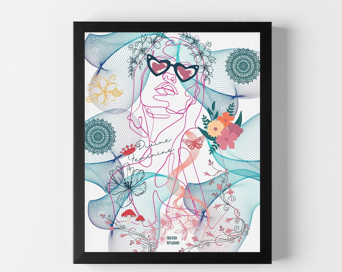 Divine Feminine Heart Sunglasses Line Woman Colorful Art Poster