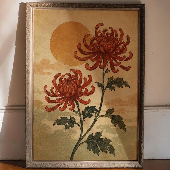 Red Spider Lily Wall Art Vintage Japanese Higanbana Poster Botanical Print