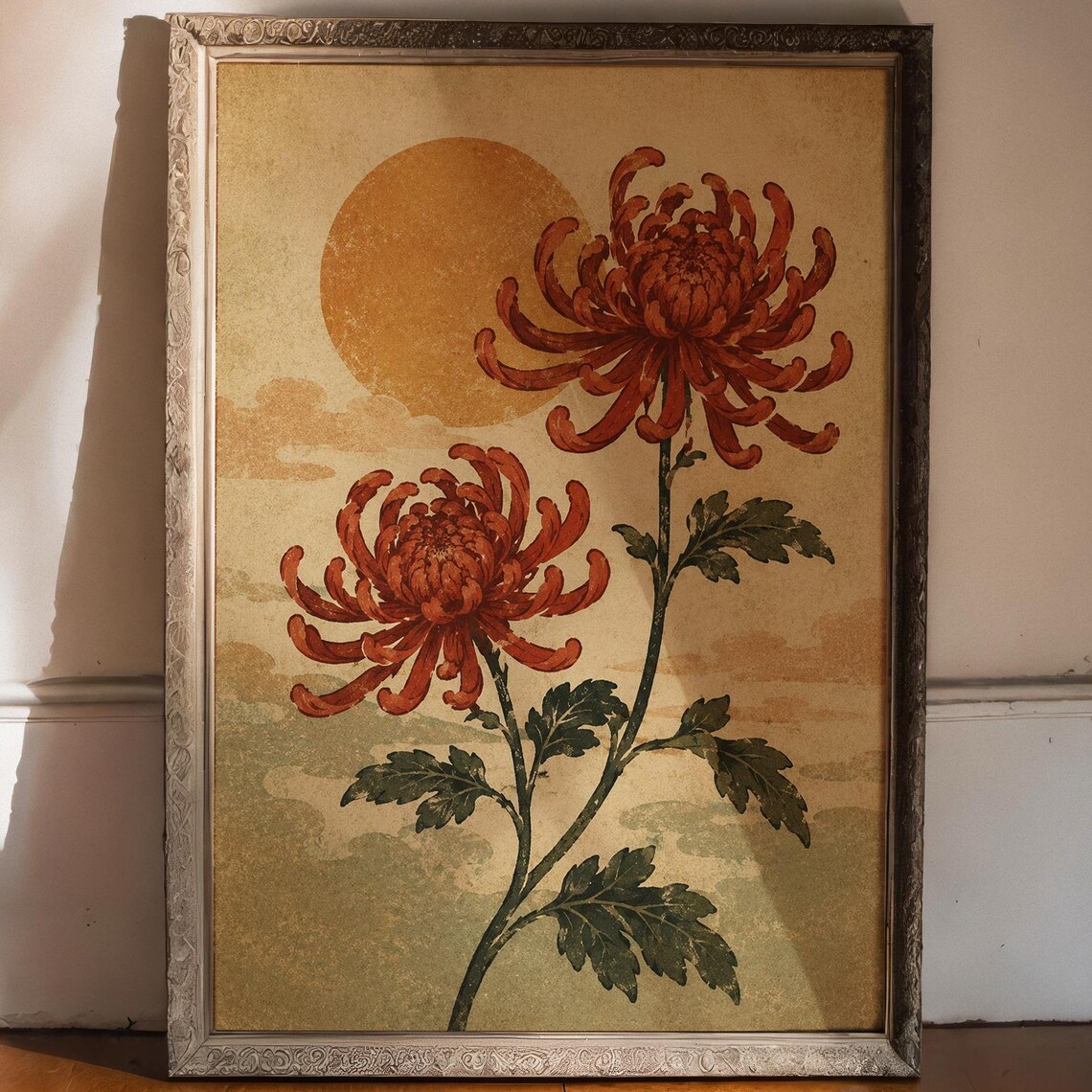 Red Spider Lily Japanese Higanbana Vintage Floral Sun Art Poster