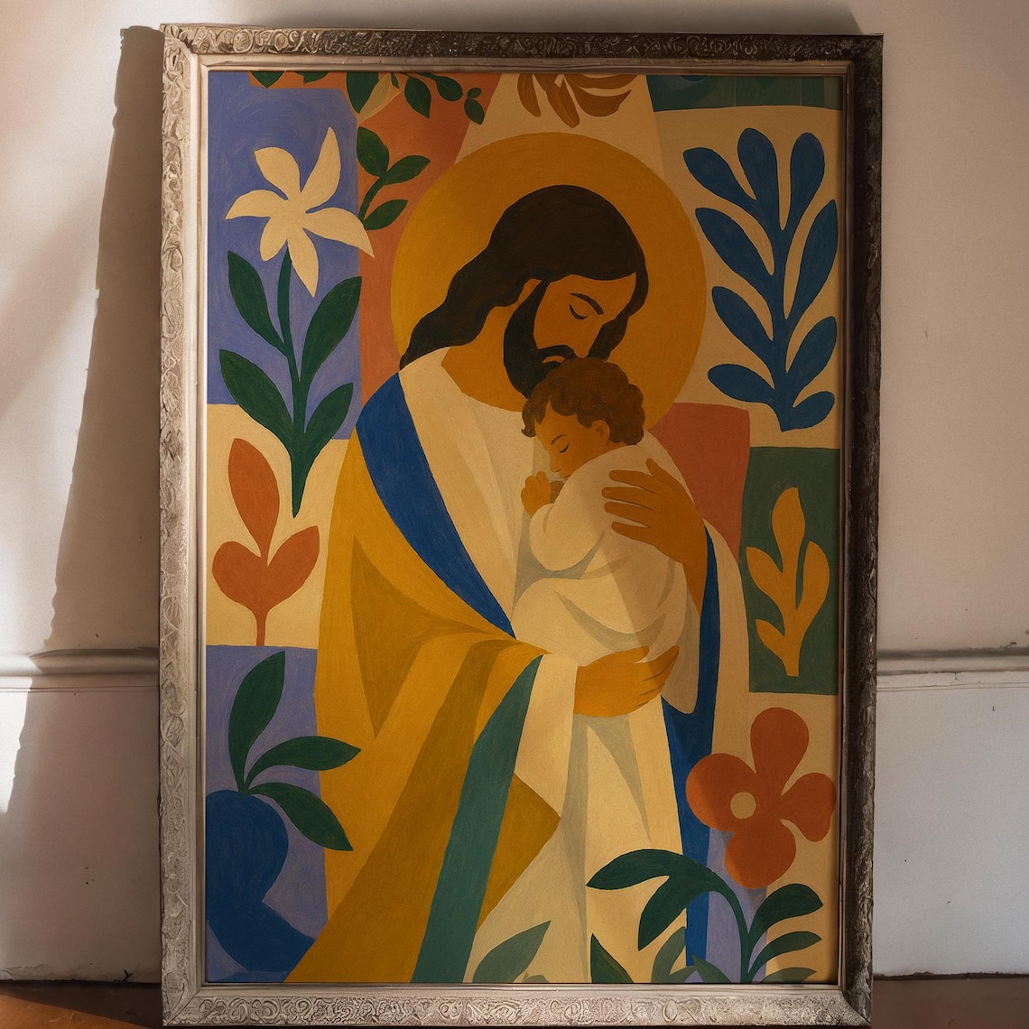 Matisse-Inspired Jesus Holding Child, Nursery Decor