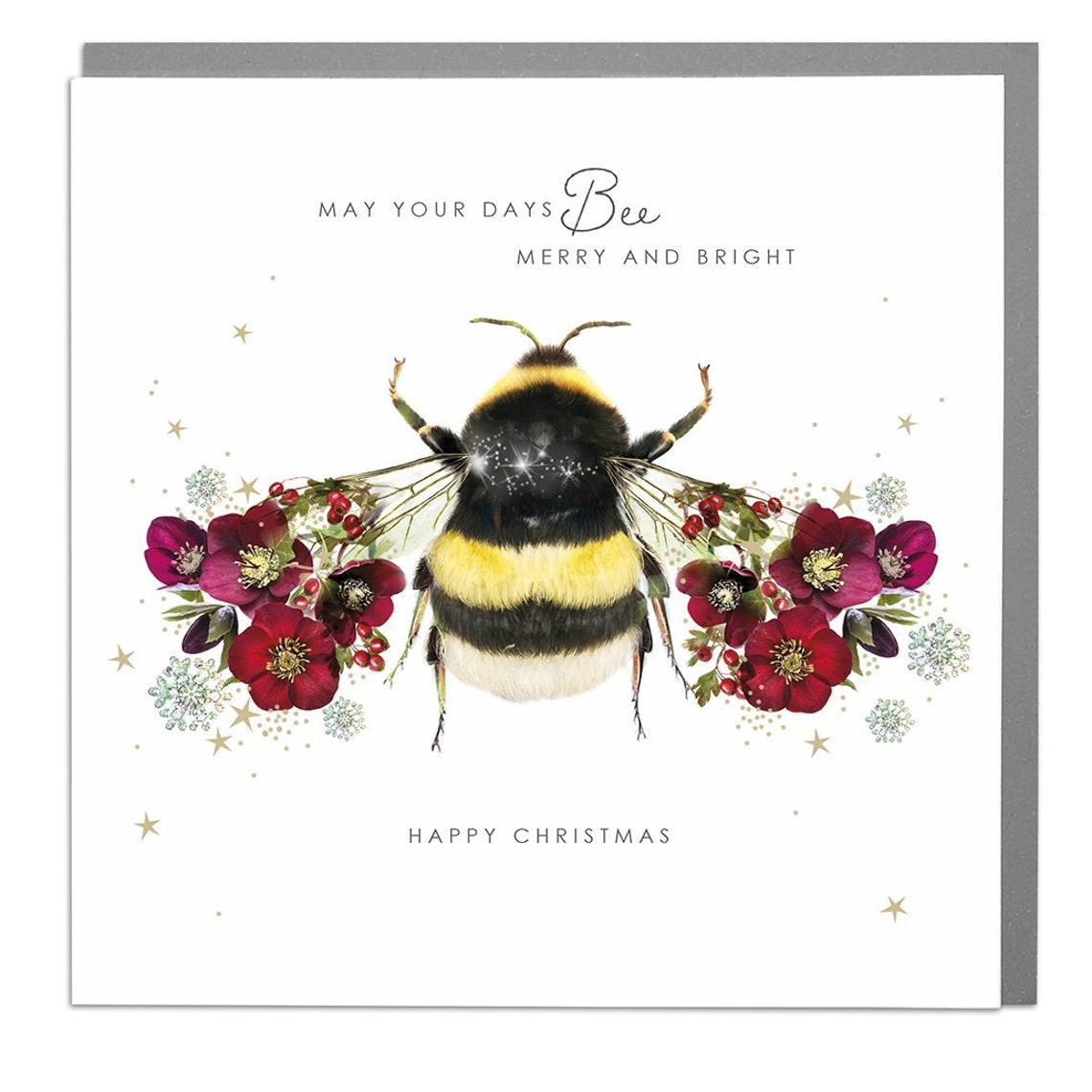 Bee Christmas Card, Festive Holiday Art