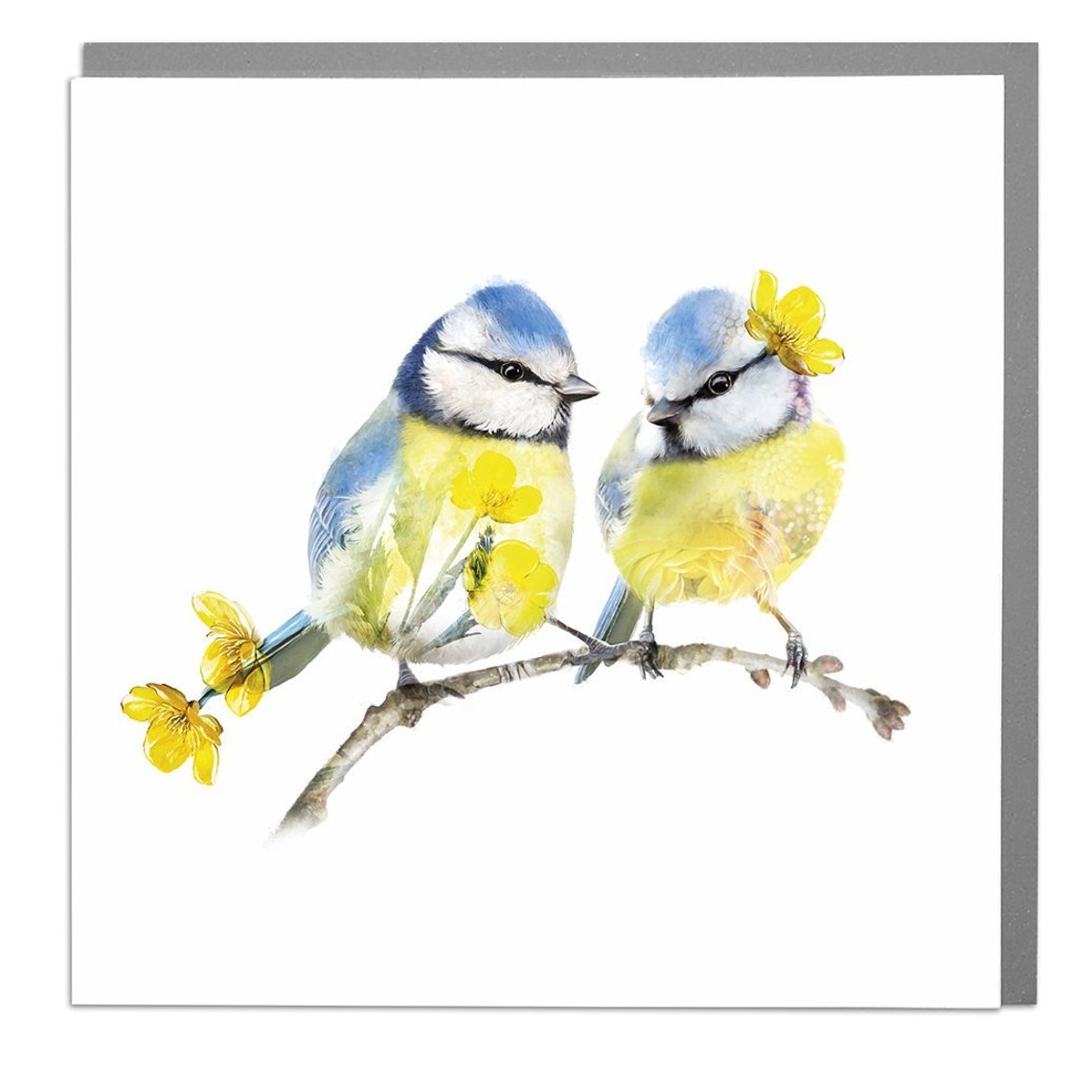 Two Blue Tits Blank Art Greeting Card