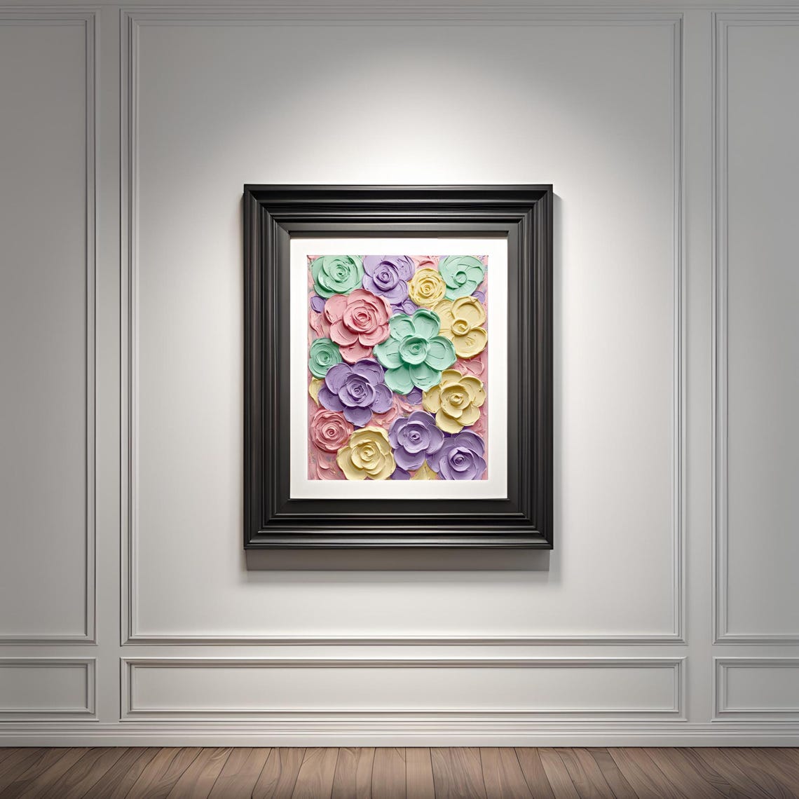 Pastel Petal Symphony Impasto Rose Garden Square Floral Wall Art - Image 2